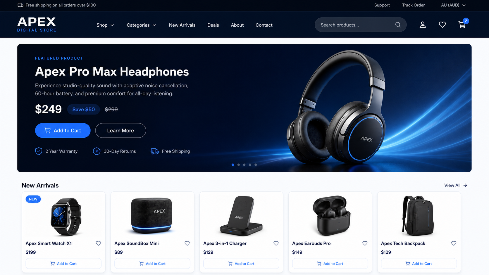 APEX Digital Store e-commerce website interface