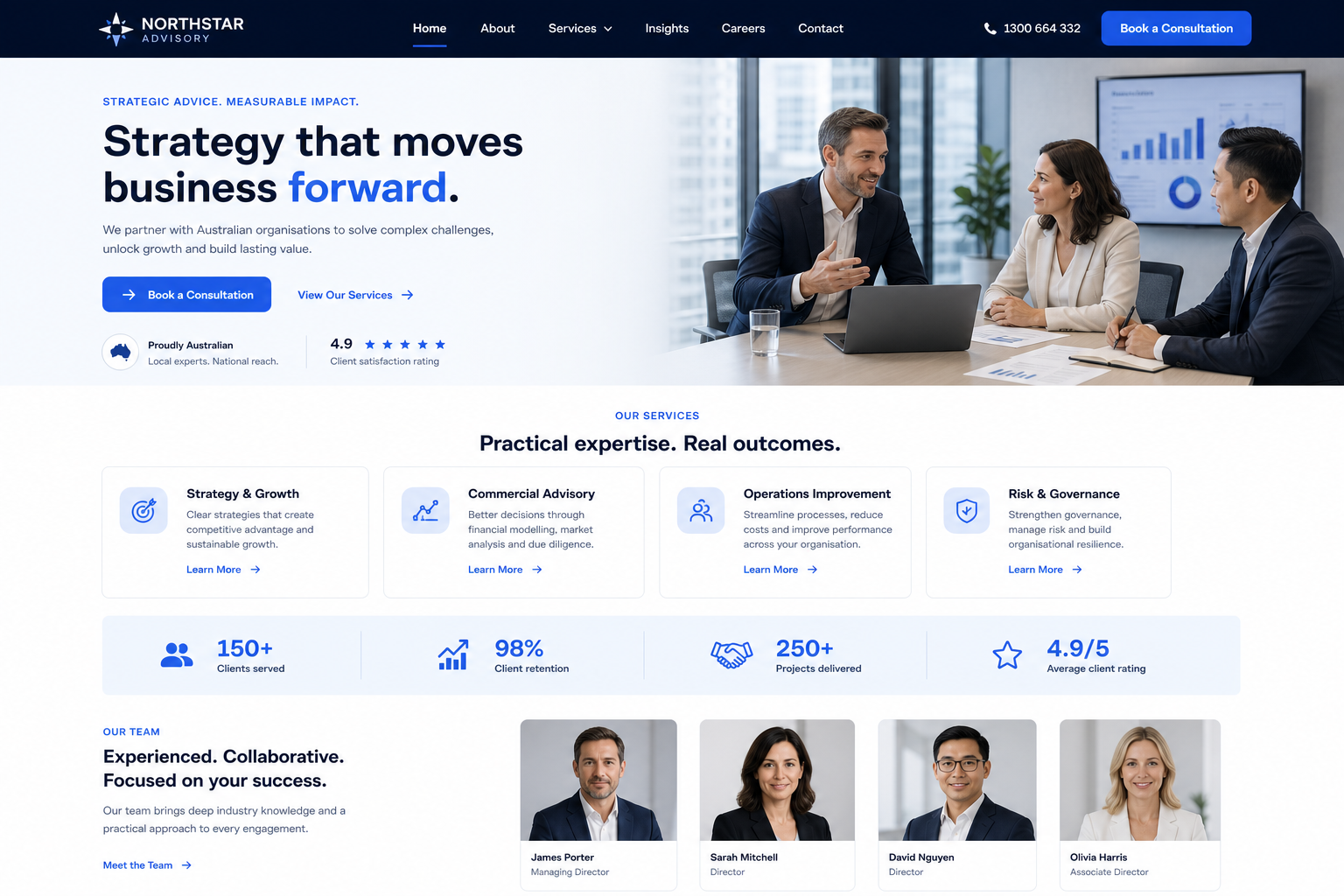 Northstar Advisory professional services website interface