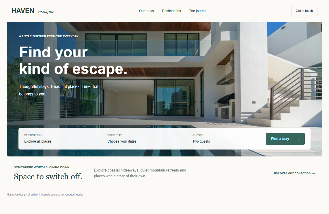 Haven Escapes website design preview
