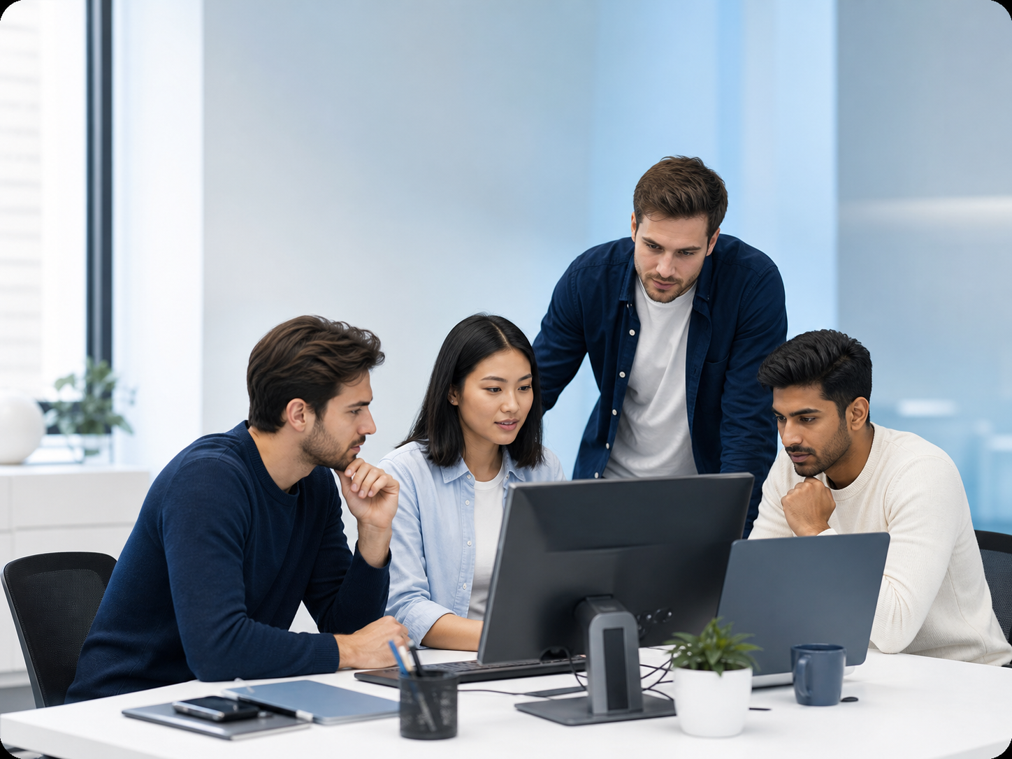 StrandIT developers collaborating around a desk